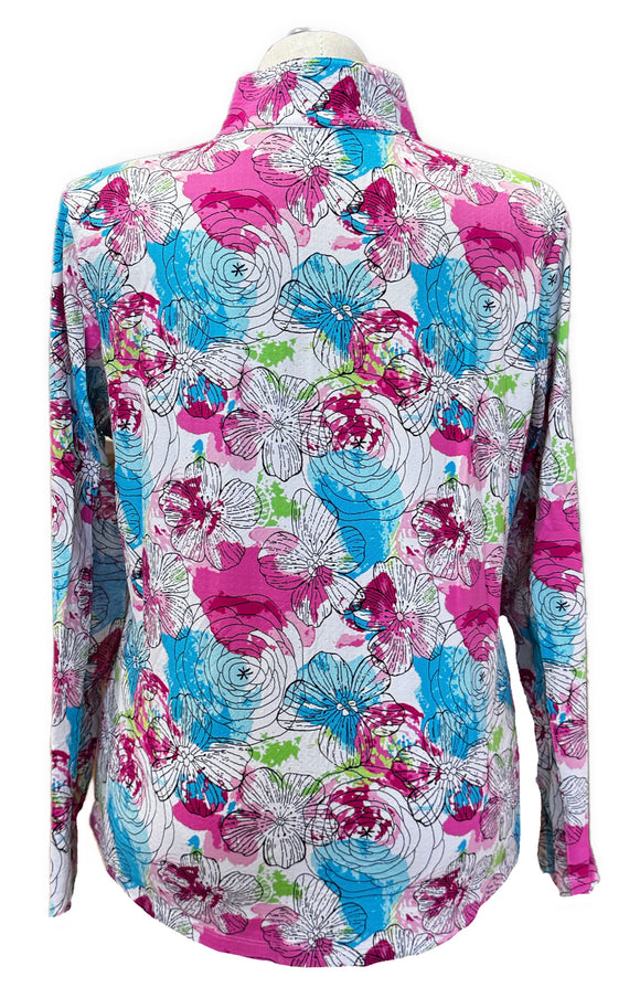 Ibkul Paddy Print Long Sleeve Sun Shirt - Hot Pink Multi MSP $100