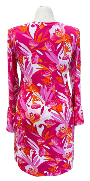 New Ibkul Crew Neck Dress w/ Bell Sleeves - Caroline Pink Combo MSP$118 - 0