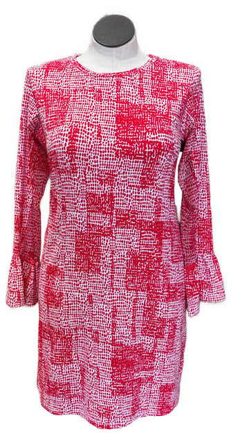 New Ibkul Crew Neck Dress w/ Bell Sleeve - Diane- Watermelon Size L MSP$118