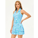 Soneven Stretchy 32" Blue Flamingo Racerback Sleeveless Polo Dress Size S MSP $74-1