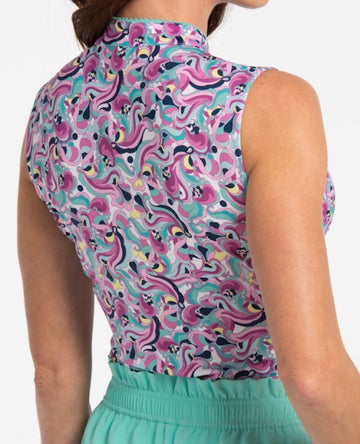 New EP NY Sleeveless Picot Trim Paisley Golf Polo - Bay Multi MSP$84 - 0