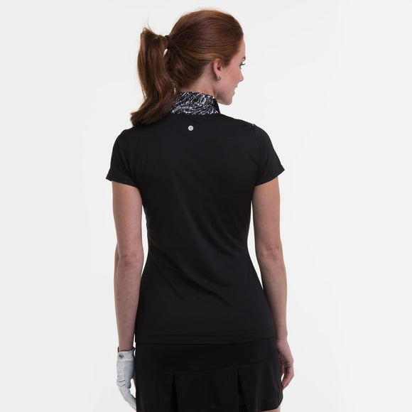 New EP NY Cap Sleeve Scrolling Snakeskin Golf Polo - Black MSP$88