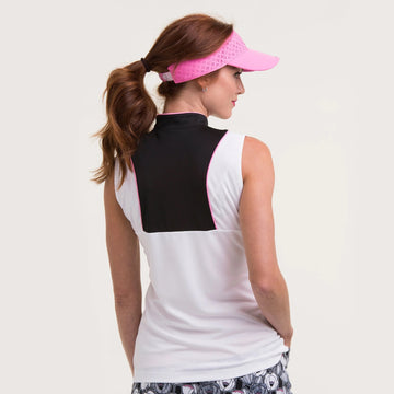 New EP NY Sleeveless Zip Mandarin Collar Golf Polo - White/Black MSP$80 - 0