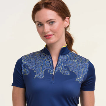 New EP NY Women's Short Sleeve Tipped Mock Golf Polo - Inky MSP$88 - 0