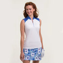New EP NY Sleeveless Zip Mandarin Collar Golf Polo -White Multi MSP$80-2