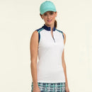 New EP NY Sleeveless Zip Mock Golf Polo - White/Navy/Aqua MSP$80-1