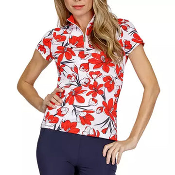 Tail Hester Short Sleeve Top w/ Zip Mock Neck in Crocus Fields Size L MSP$93