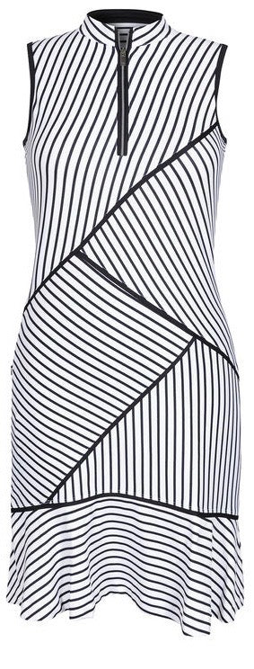 Tail Half Zip Mock Neck Sleeveless Black & White Asymmetrical Striped Dress Size M