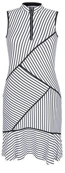 Tail Half Zip Mock Neck Sleeveless Black & White Asymmetrical Striped Dress Size M-1