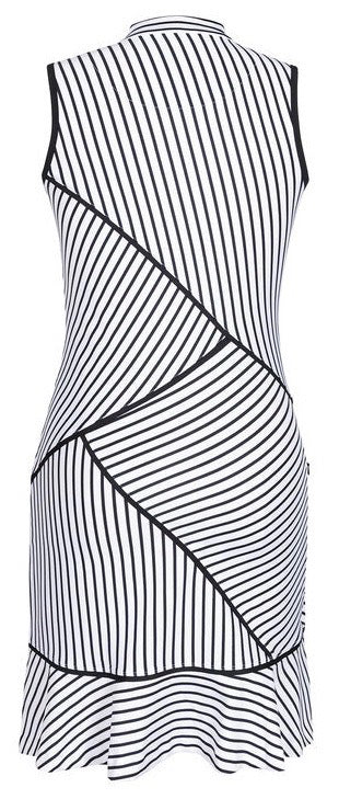 Tail Half Zip Mock Neck Sleeveless Black & White Asymmetrical Striped Dress Size M - 0