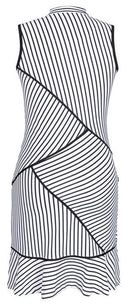 Tail Half Zip Mock Neck Sleeveless Black & White Asymmetrical Striped Dress Size M-2