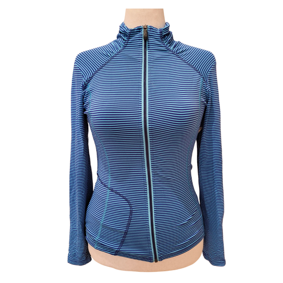 Lole Women's Navy & Blue Striped Full-Zip Lightweight Jacket Size M