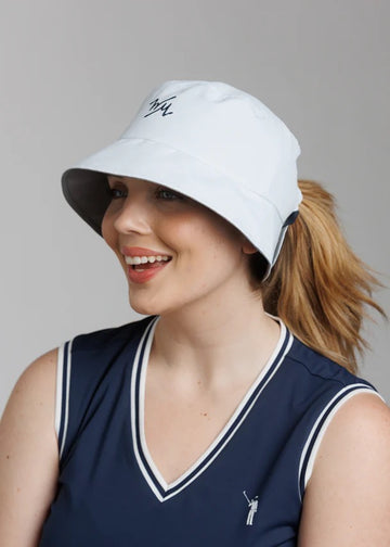 New William Murray Women's White High Ponytail Tech Bucket Hat