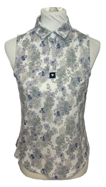 Bad Birdie Gray & Lilac Floral Sleeveless Polo Size S