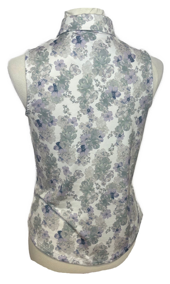 Bad Birdie Gray & Lilac Floral Sleeveless Polo Size S