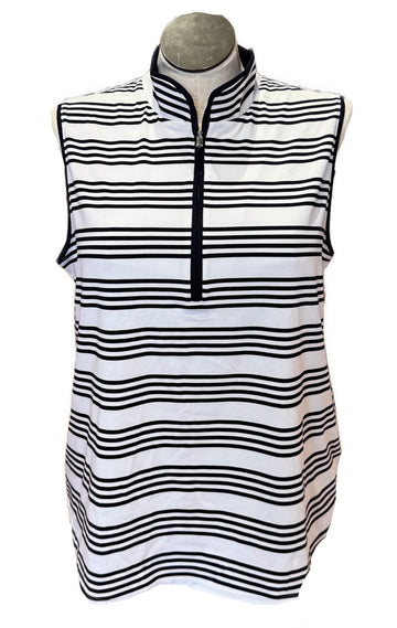 Chico's Navy & White Stripe Sleeveless Mock Top Size XL