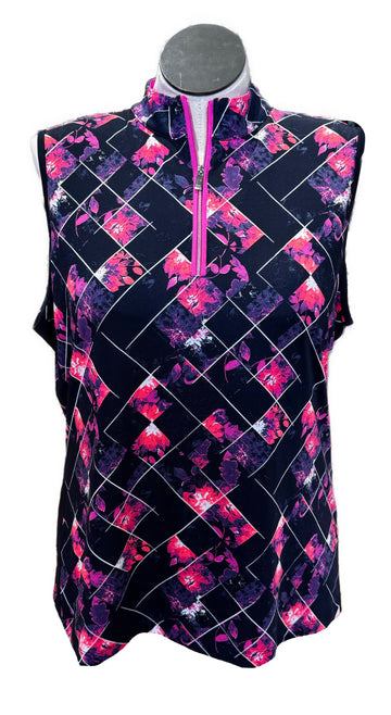 Tail White Label Navy, Pink & Purple Floral Print Sleeveless Golf Top Size XXL