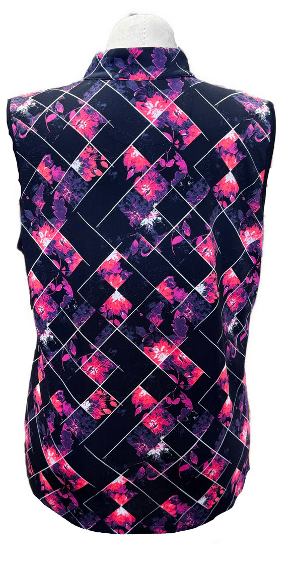 Tail White Label Navy, Pink & Purple Floral Print Sleeveless Golf Top Size XXL