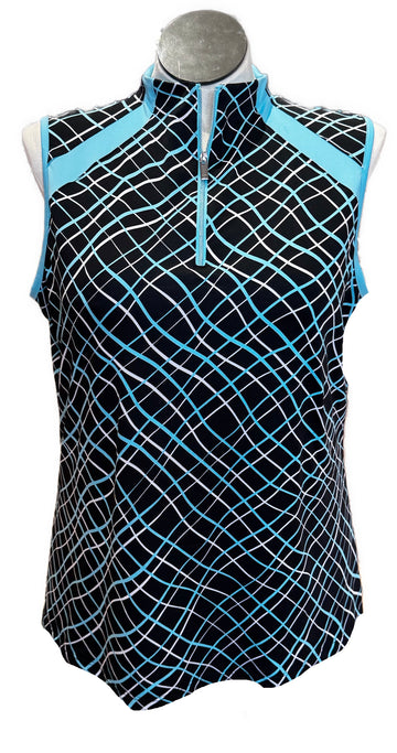 Tail White Label Women's Black, Light Blue & White Line Print Sleeveless Golf Top Size XXL
