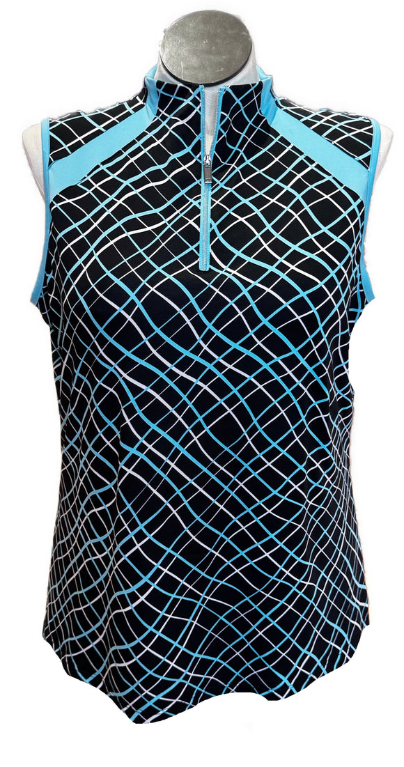 Tail White Label Women's Black, Light Blue & White Line Print Sleeveless Golf Top Size XXL