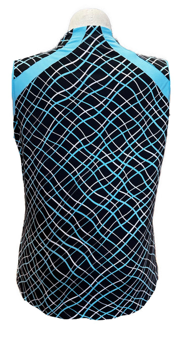 Tail White Label Women's Black, Light Blue & White Line Print Sleeveless Golf Top Size XXL - 0