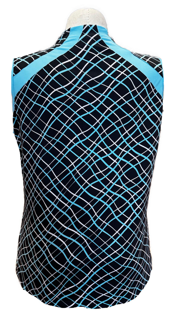 Tail White Label Women's Black, Light Blue & White Line Print Sleeveless Golf Top Size XXL