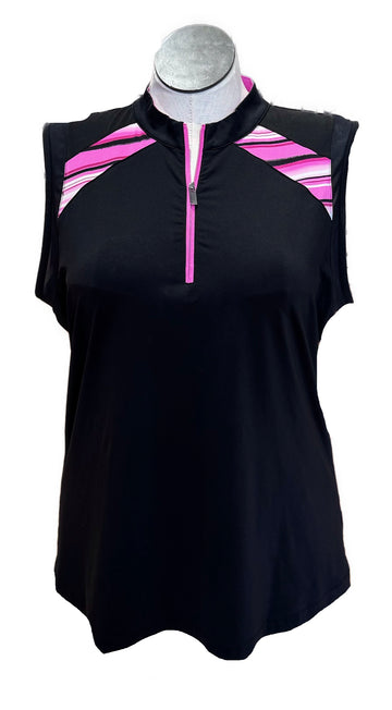 Tail Women's Black Sleeveless Golf Top w/Pink Striped Inserts Size XXL