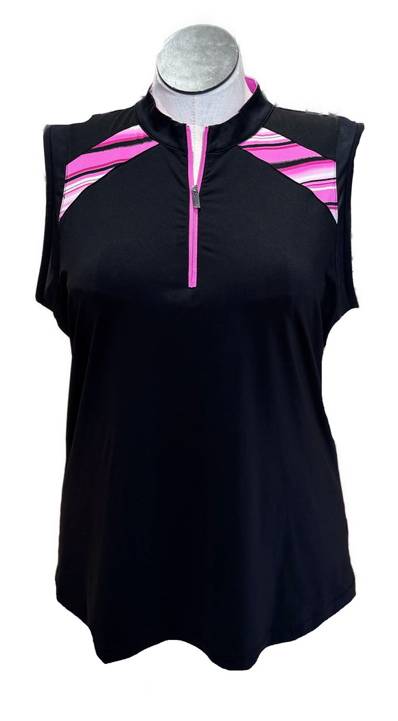 Tail Women's Black Sleeveless Golf Top w/Pink Striped Inserts Size XXL