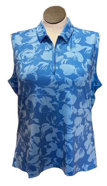 Dunning Women's Blue & Light Blue Floral Sleeveless Golf Top Size XXL