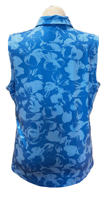 Dunning Women's Blue & Light Blue Floral Sleeveless Golf Top Size XXL - 0
