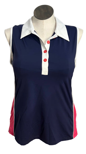 New Kinona Bump & Run Navy/Pink Sleeveless Golf Top Size XL MSP$114