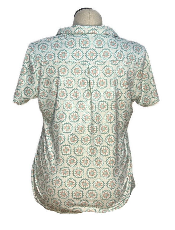 William Murray Women's White & Teal Floral Short Sleeve Golf Top Size XL