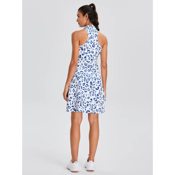 New Soneven Blue Leopard V-Neck Racerback Sleeveless Dress Size M