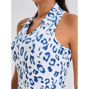 New Soneven Blue Leopard V-Neck Racerback Sleeveless Dress Size M-3