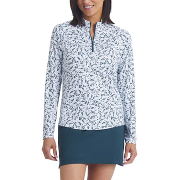 New Puma Women's You-V Floral Burst Quarter Zip - Sea Glass MSP$70