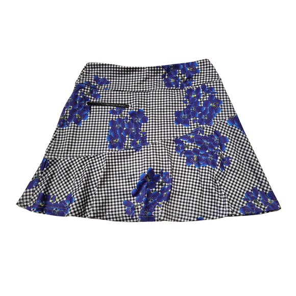 GGBlue Black Gingham & Royal Flower Skort Size S