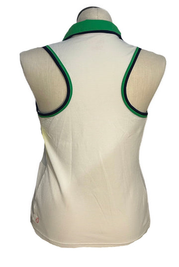 Kinona Women's White Sleeveless Golf Top w/Navy & Green Size L - 0
