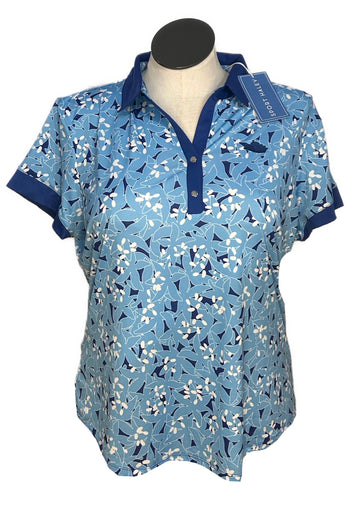 Sport Haley Women's Light & Dark Blue Print Short Sleeve Top w/Logo Size XXL