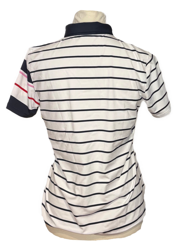 G/Fore Women's White & Navy Striped Golf Polo Size M MSP$110