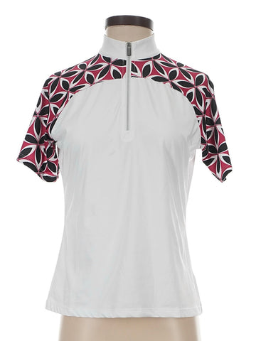 Tail Women's White Short Sleeve Golf Top w/ Maroon & Black Inserts Size S