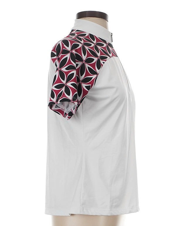Tail Women's White Short Sleeve Golf Top w/ Maroon & Black Inserts Size S