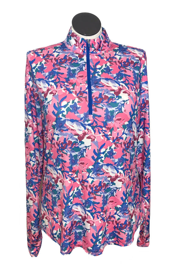 Jofit Pink Floral Camo Mock Pullover Size XL
