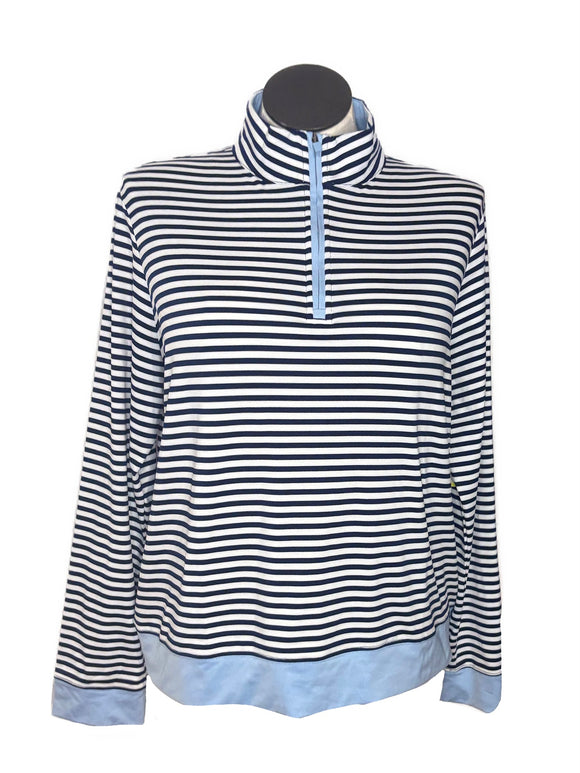 Renwick Navy & White Striped Pullover w/ Periwinkle Trim Size XXL