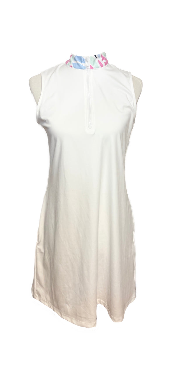 New Tommy Bahama White Sleeveless Golf Dress w/ Print Collar Size M MSP$98