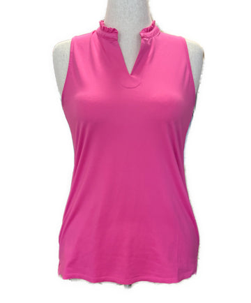 Jofit Women's Pink Sleeveless Golf Top w/Ruffled Collar Size M