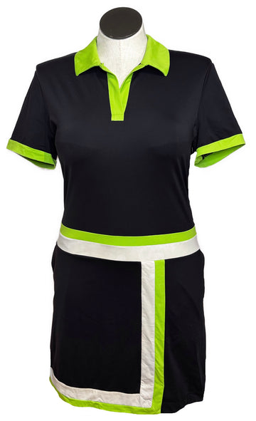 Kinona Black, White & Lime Green Short Sleeve Dress Size L MSP$159