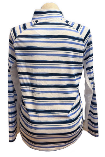 New Pebble Beach White, Navy & Blue Horizontal Stripe Sun Shirt Size XL - 0
