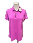 New Belyn Key Keystone Cap Sleeve Polo in Fuchsia Size M-1