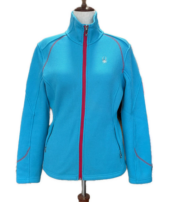 Spyder Women's Blue Waffleknit Full-zip Jacket w/Red Outlining Size L MSP$159
