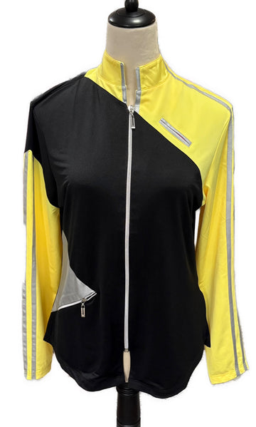 New Jamie Sadock Yellow, Silver & Black Full-Zip Colorblock Jacket Size M